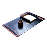 Walnut & Black Leather Desk Set, 3pc